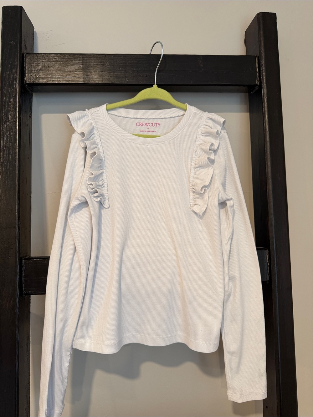 Crewcuts White Long-Sleeve Ruffle Shoulder Tee size M 8-9